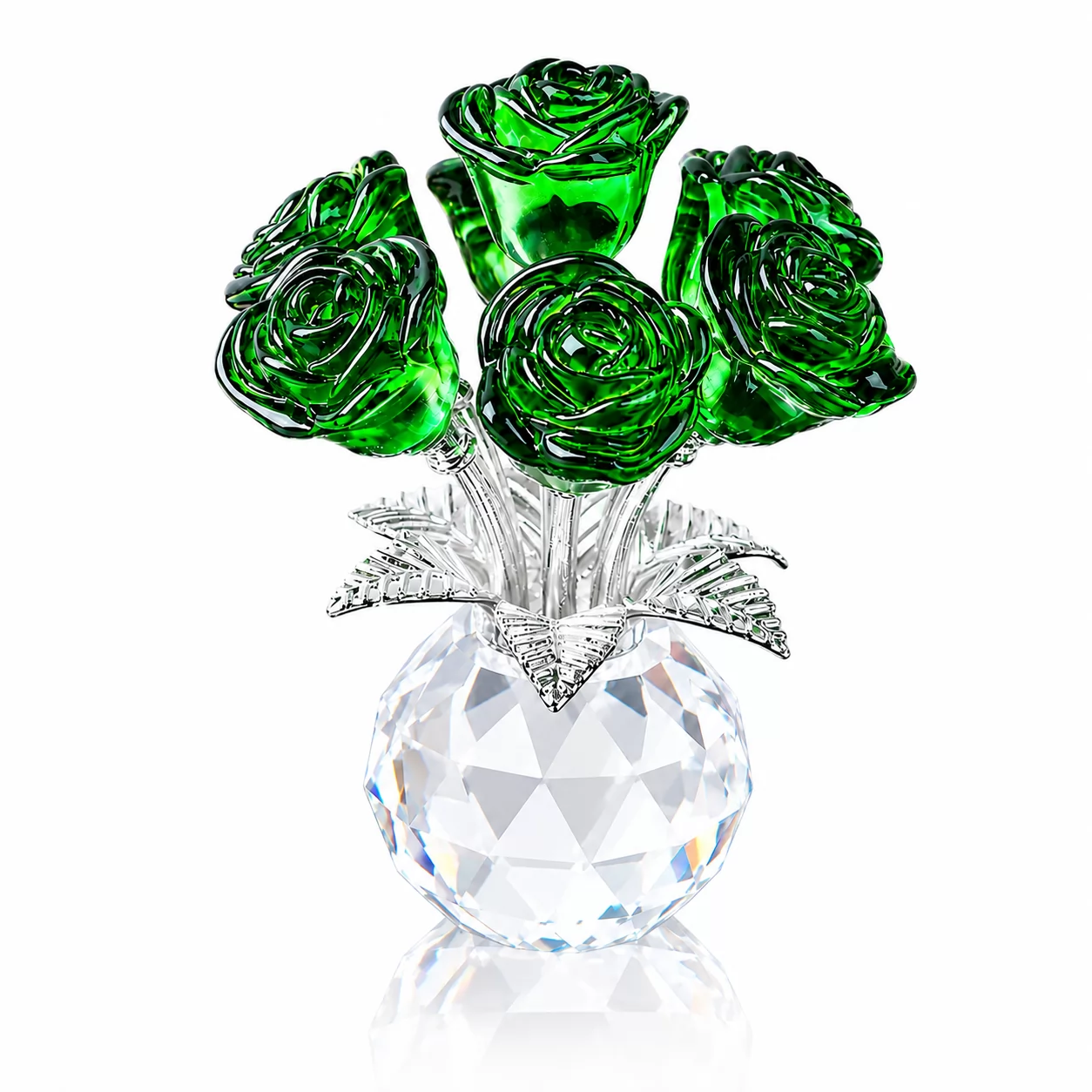 Purple Crystal Rose Bouquet with Faceted Crystal Vase – Luxury Home Decor Centerpiece view 5