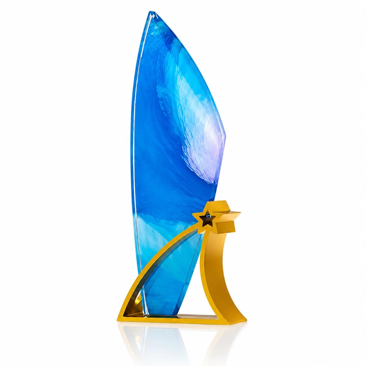 Blue Flame Crystal Award with Gold Star – Custom Excellence & Recognition Trophy