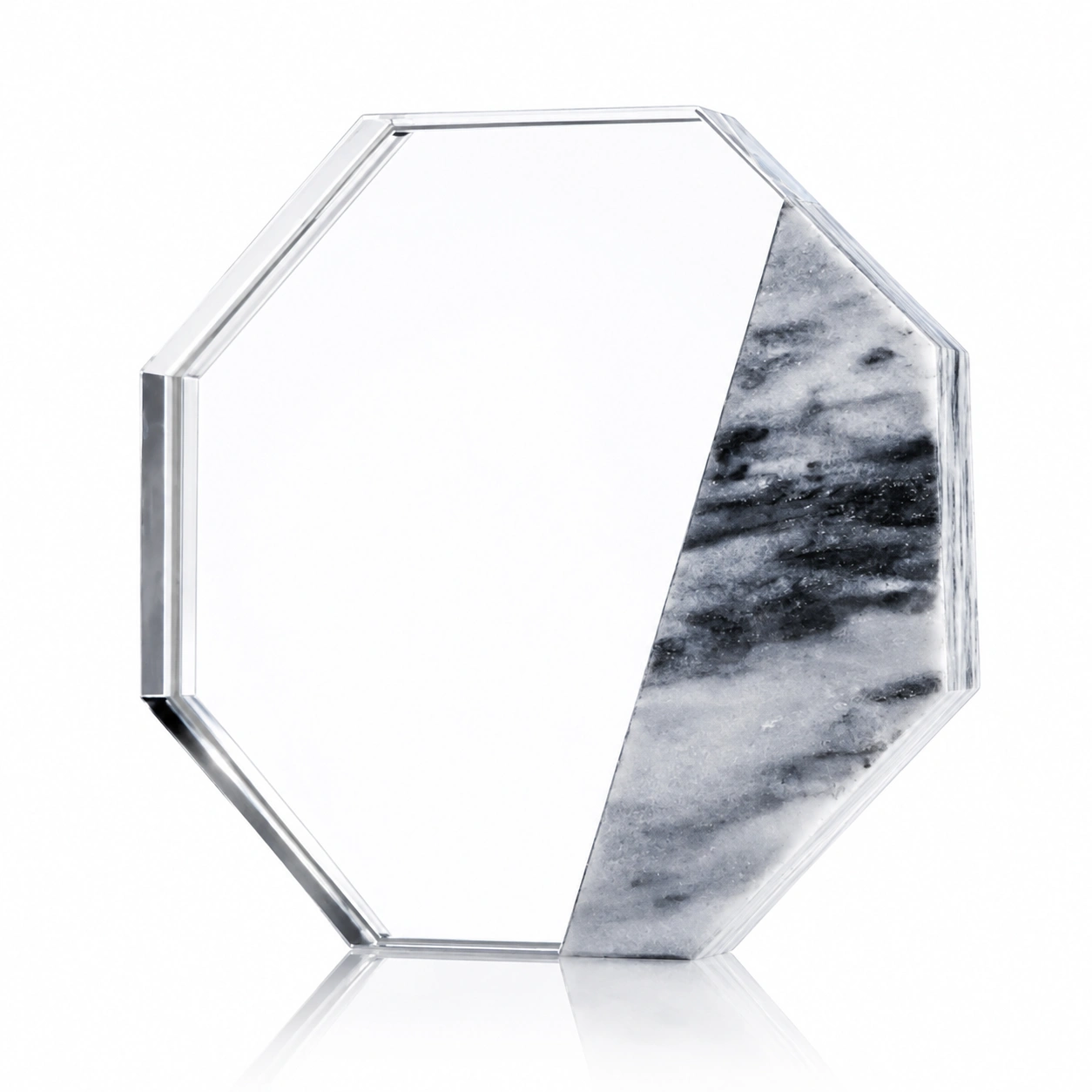 Octagon Crystal Award with Green Marble Accent – Custom Corporate Recognition Trophy view 2