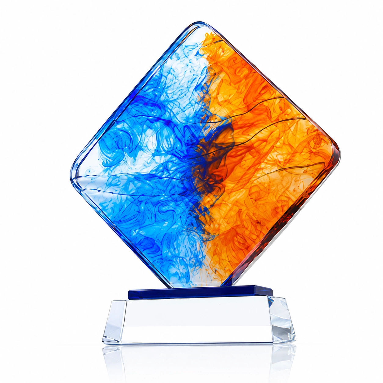 Blue Orange Diamond Crystal Award – Custom Corporate Recognition Trophy