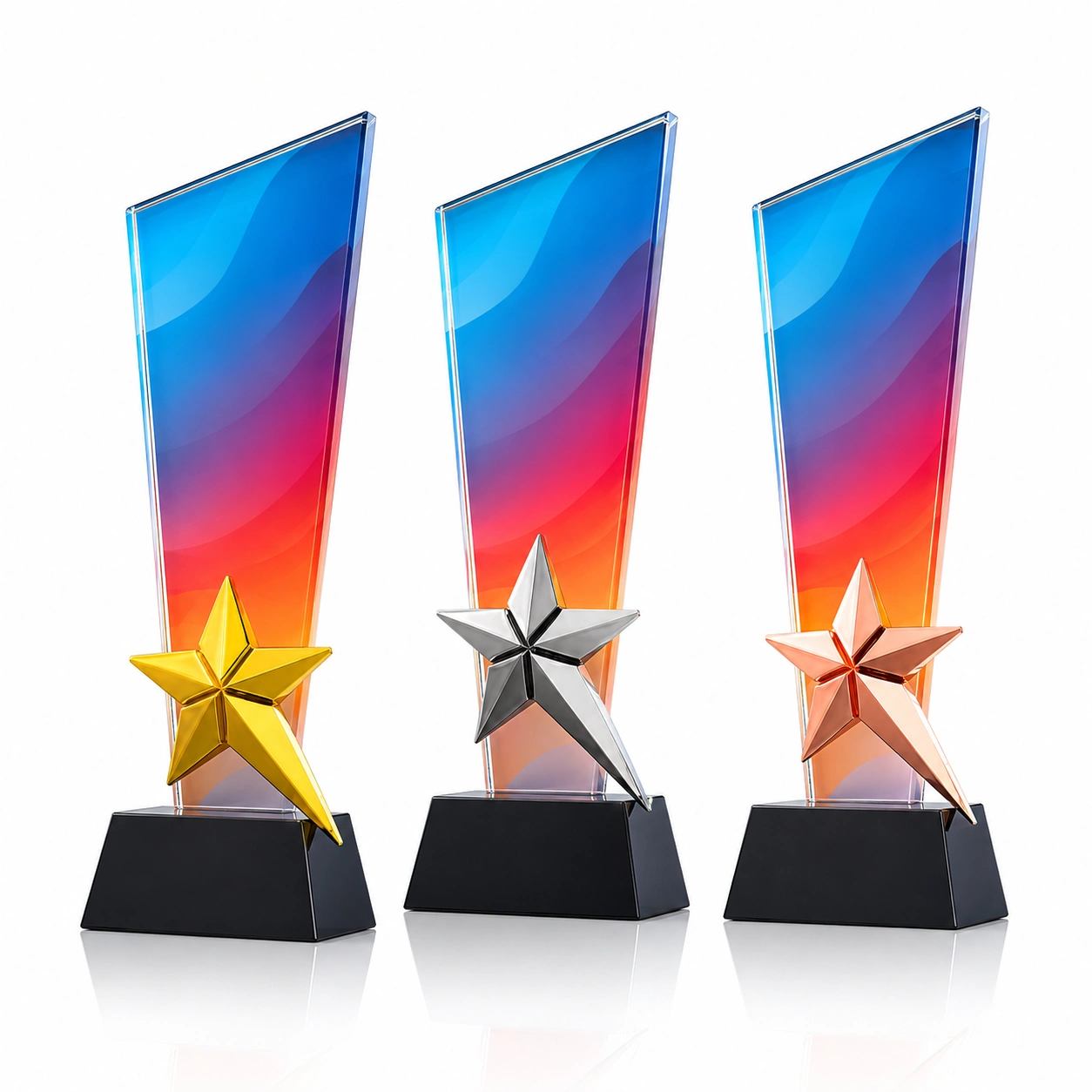 Gold Silver Bronze Star Crystal Awards – Custom 1st 2nd 3rd Place Trophies