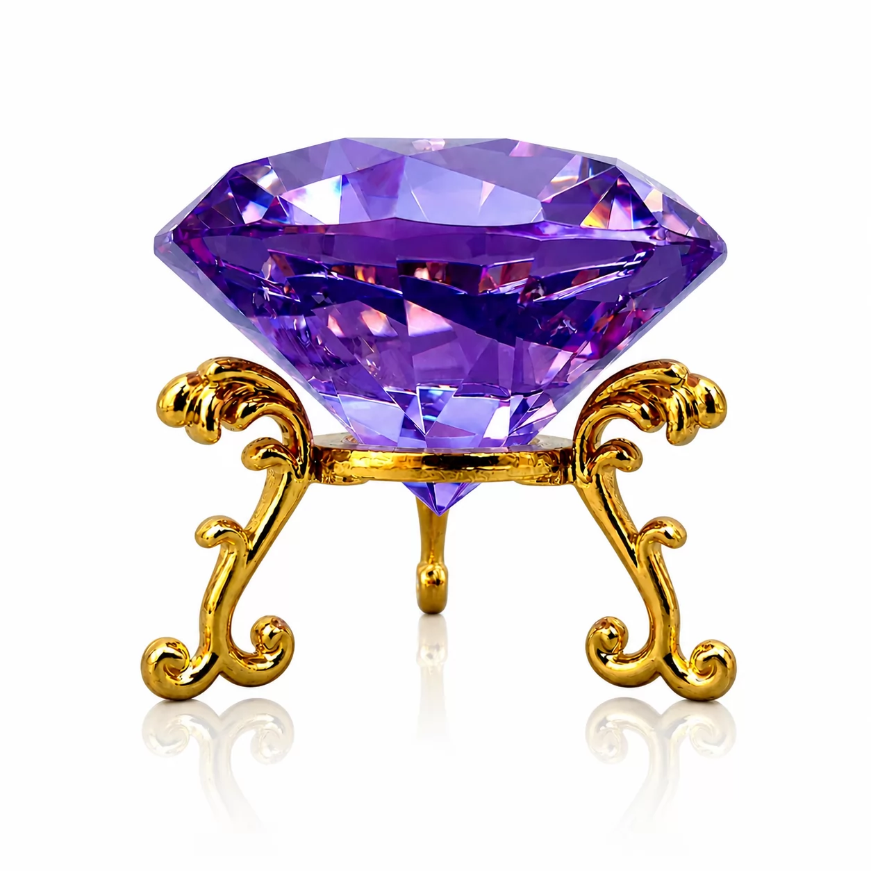 Purple Crystal Diamond Sculpture with Elegant Gold Pedestal for Home Decor