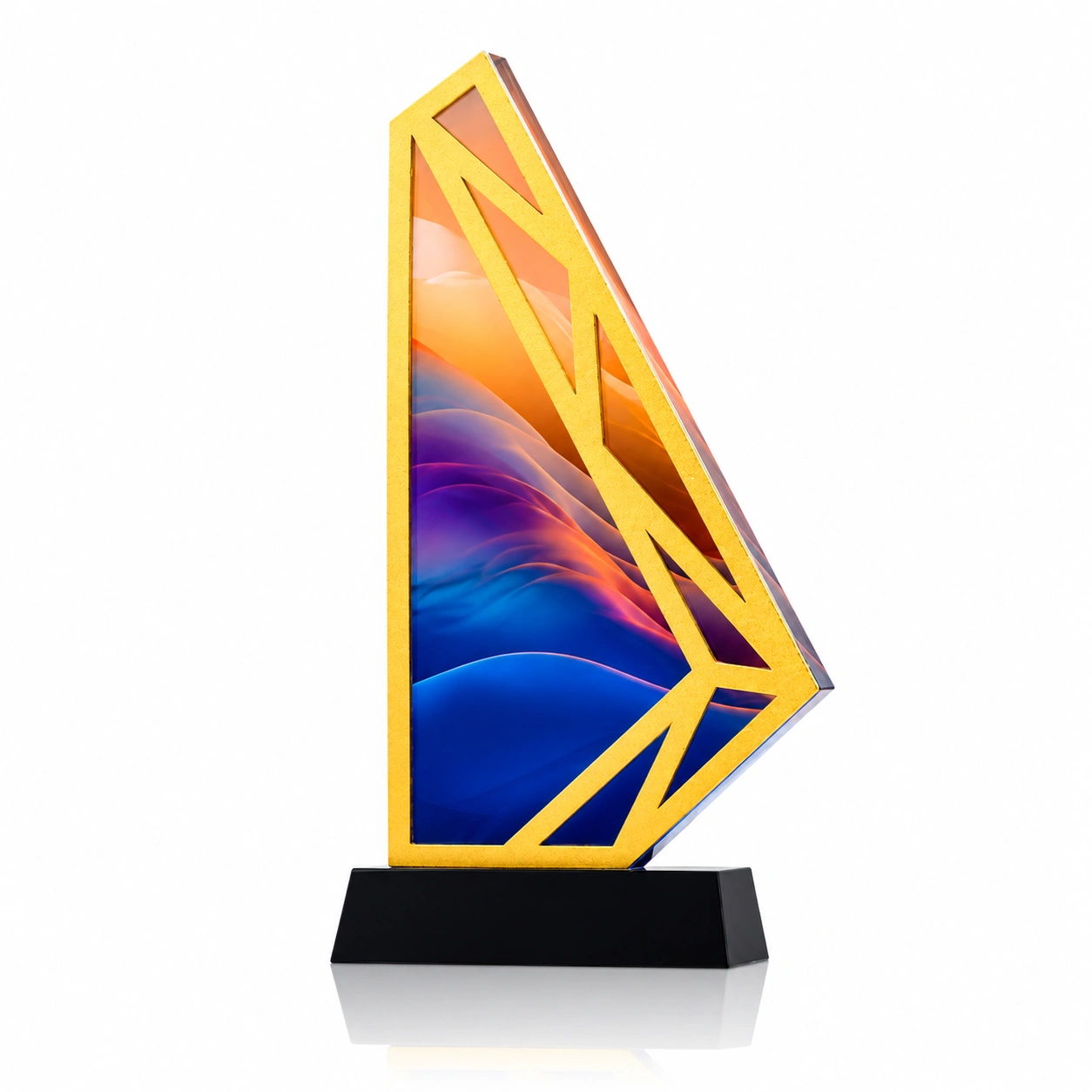 Angular Geometric Crystal Award with Gold Frame – Custom Corporate Recognition Trophy
