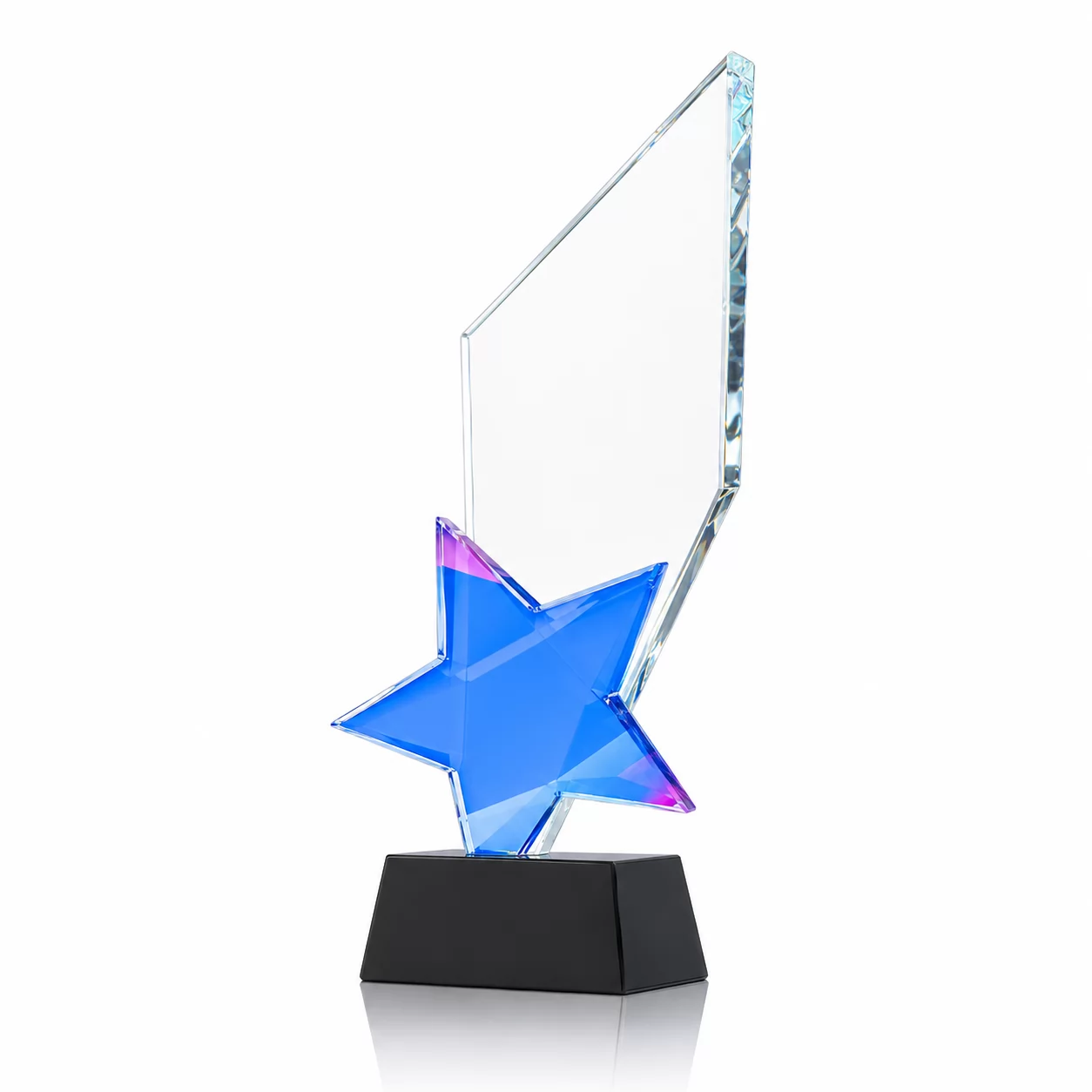 Clear Crystal Recognition Plaque with Blue Star for Leadership & Success Awards