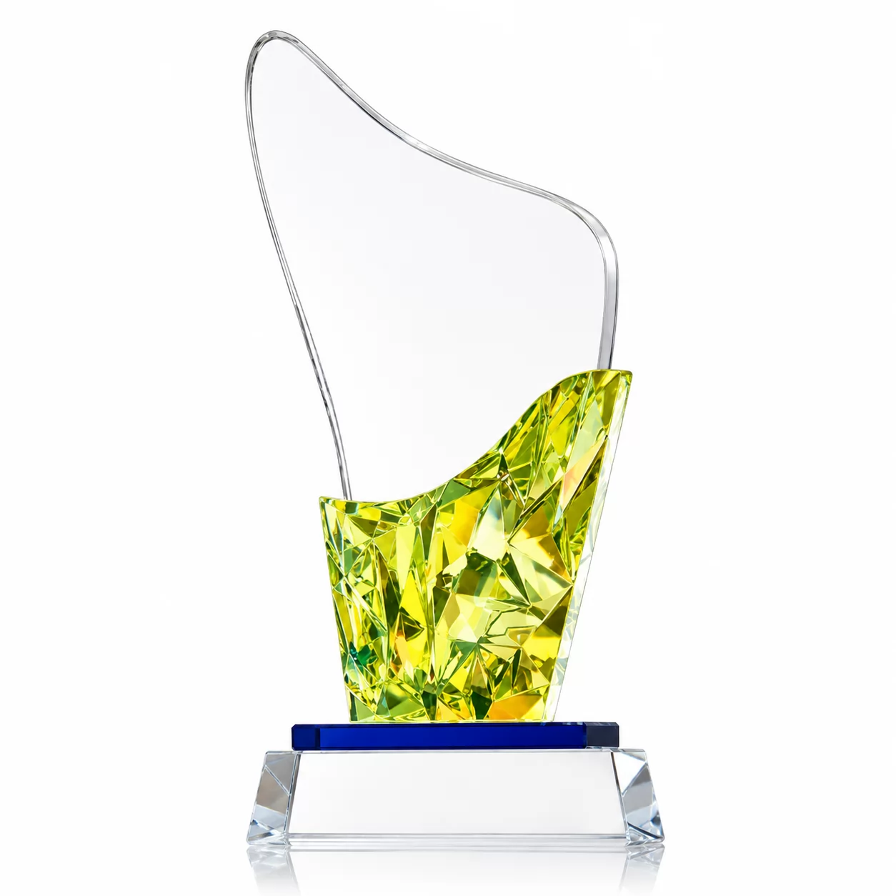 Momentum Crystal Award – Faceted Lime Accent Trophy for Innovation & Growth