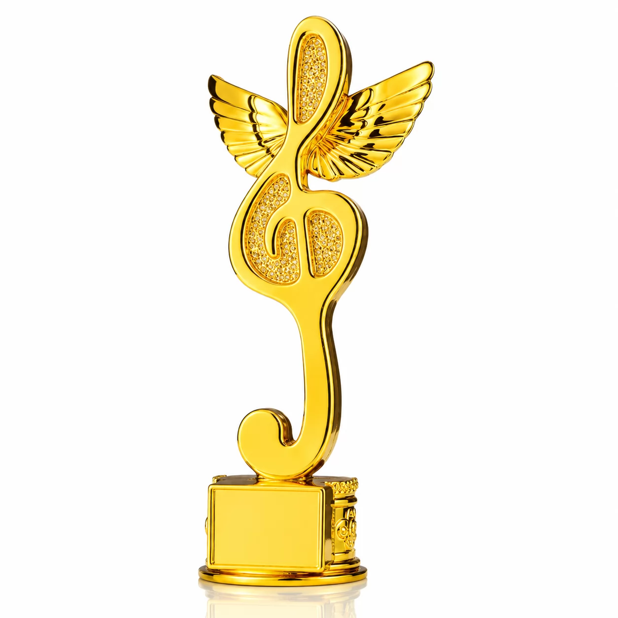 Gold Resin Treble Clef Trophy with Wings for Music & Performance Awards