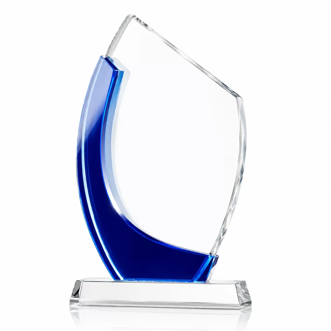 Custom Engraved Blue Arc Crystal Plaque for Employee Milestones