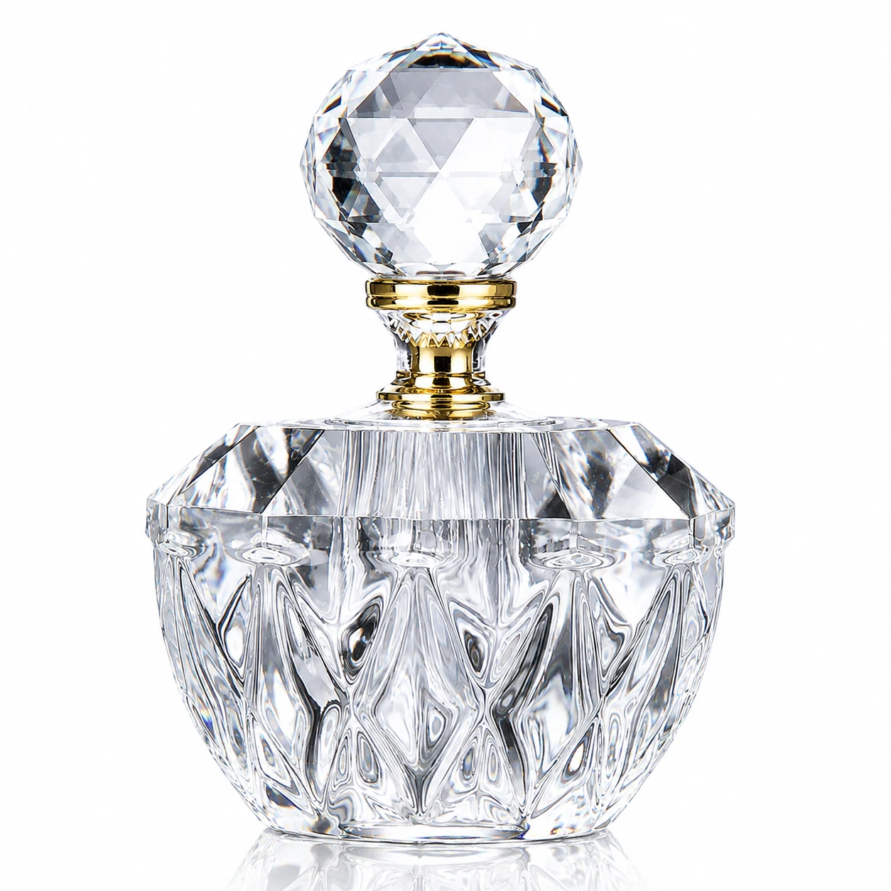 Elegant Crystal Glass Perfume Bottle with Geometric Faceted Design – Decorative Vanity Accessory for Luxury Interiors