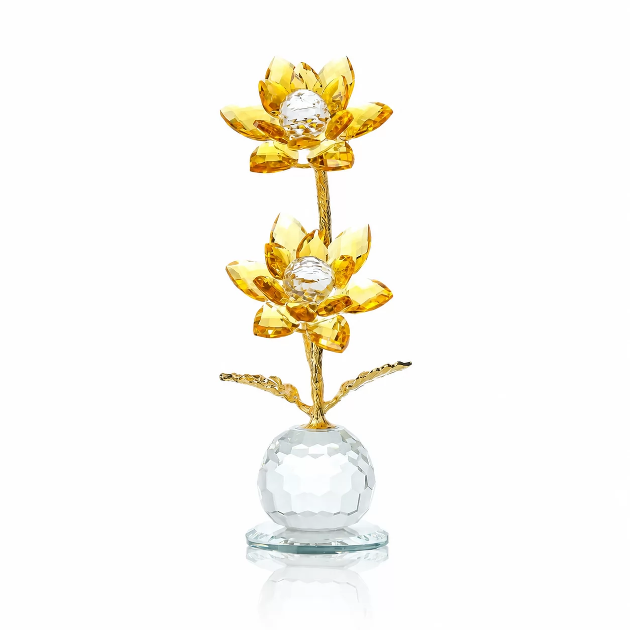 Golden Lotus Crystal Sculpture with Faceted Petals for Home Decor & Gifts