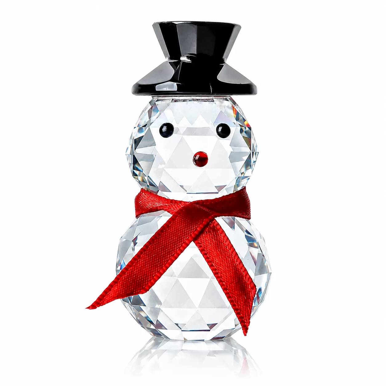Crystal Snowman Figurine with Red Scarf and Black Hat – Christmas Holiday Decor Gift