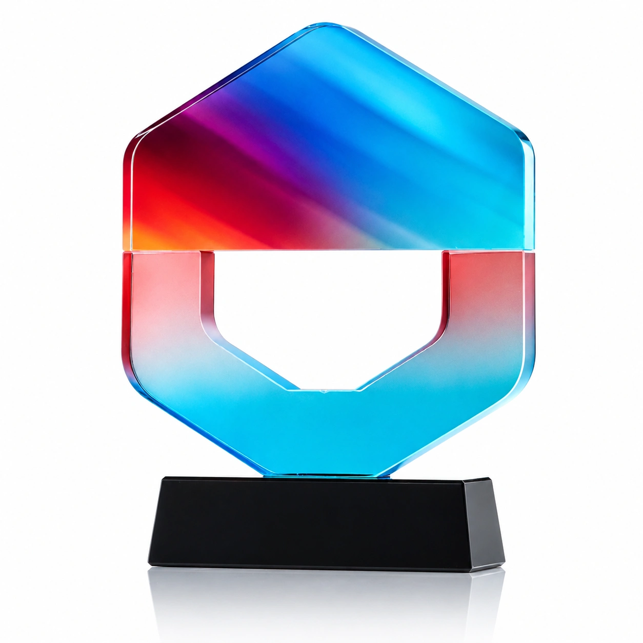 odern Rainbow Crystal Trophy with Geometric Open Center Design