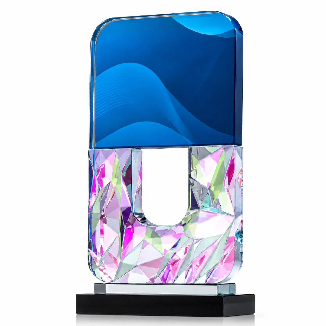 Blue Arch Crystal Award – Custom Faceted Corporate Recognition Trophy