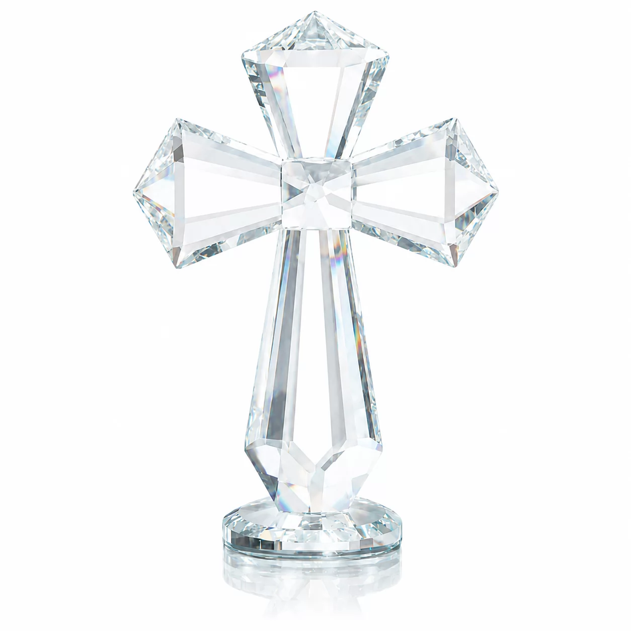 Faceted Clear Crystal Cross Figurine – Decorative Christian Cross for Home, Office & Religious Gifts