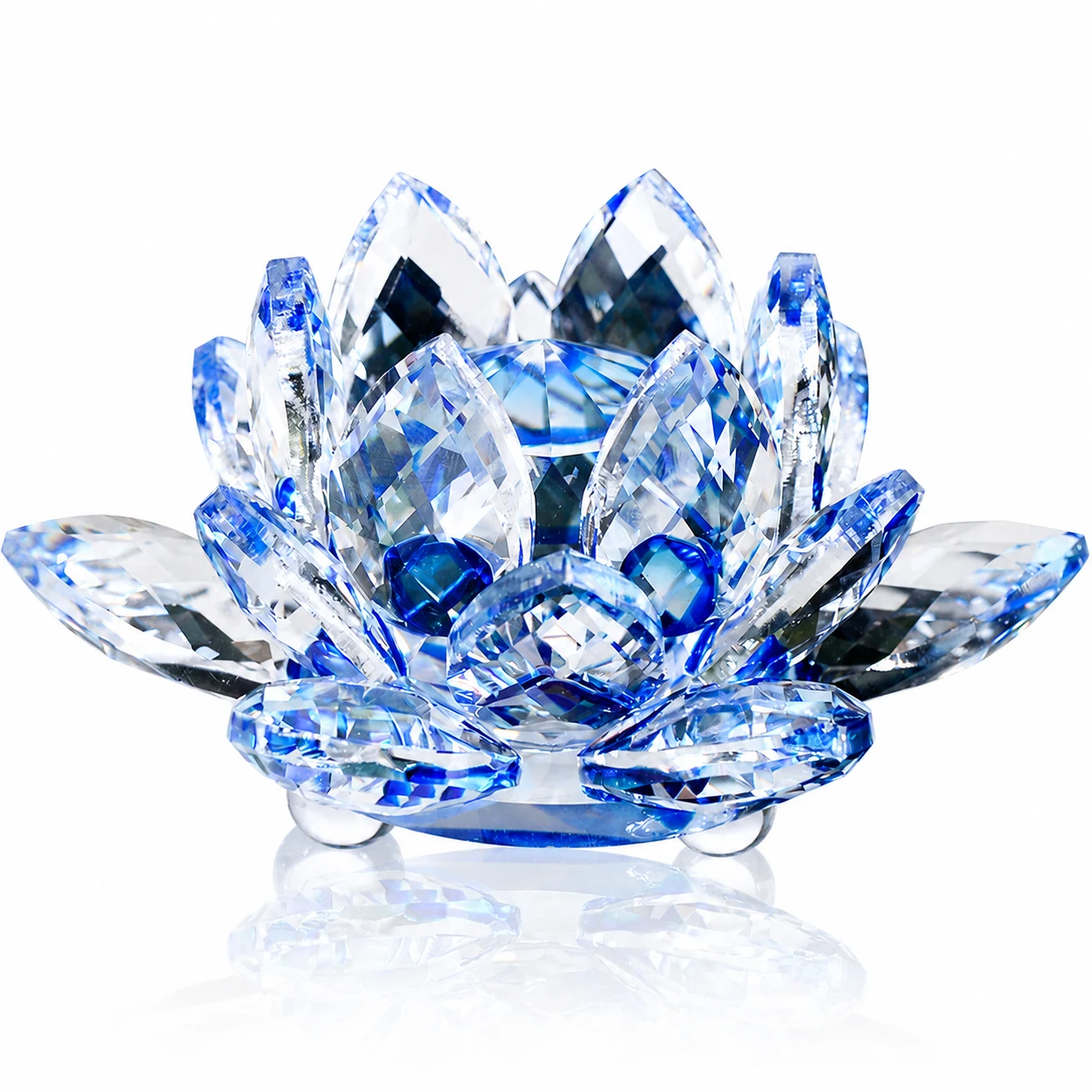 Clear Crystal Lotus Flower Figurine with Golden Accents – Elegant Decorative Centerpiece for Home & Gifts view 2