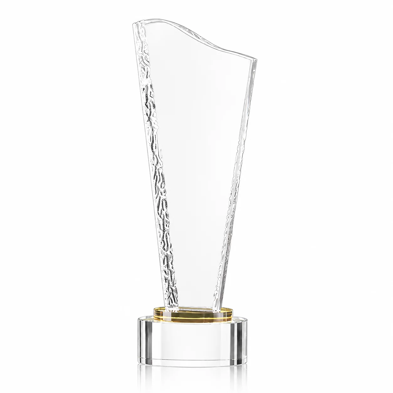 Flowing Wave Crystal Trophy with Gold Base for Premium Corporate Awards