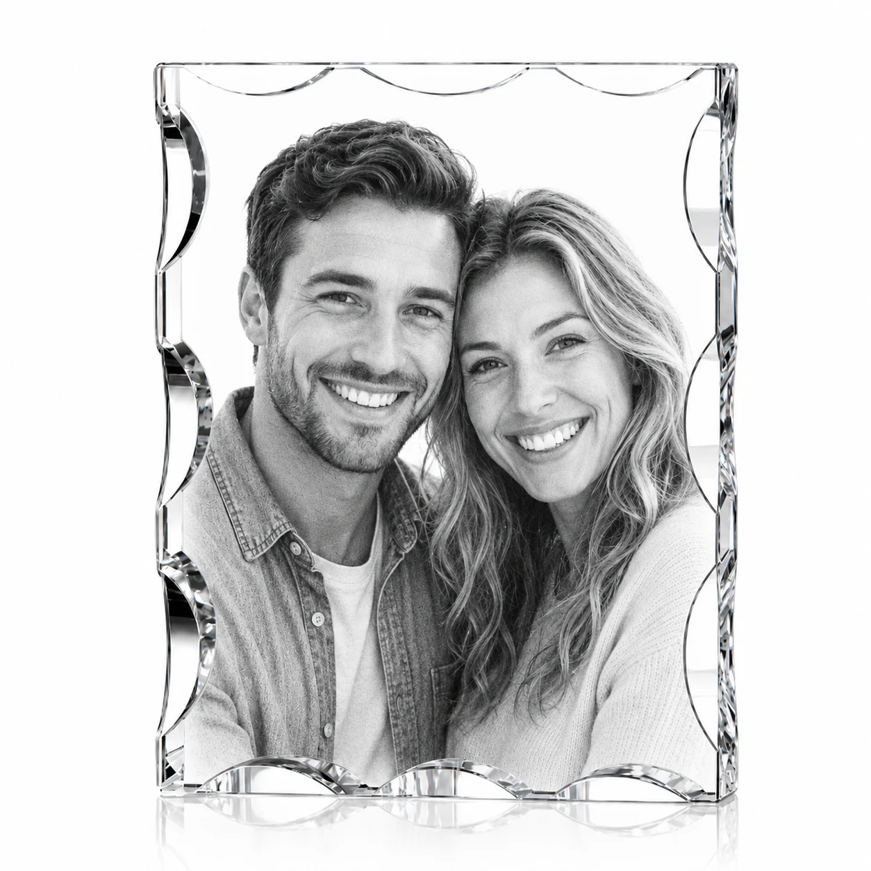 Portrait Crystal Blank with Wave-Cut Border for Personalized Image & Logo Engraving view 2