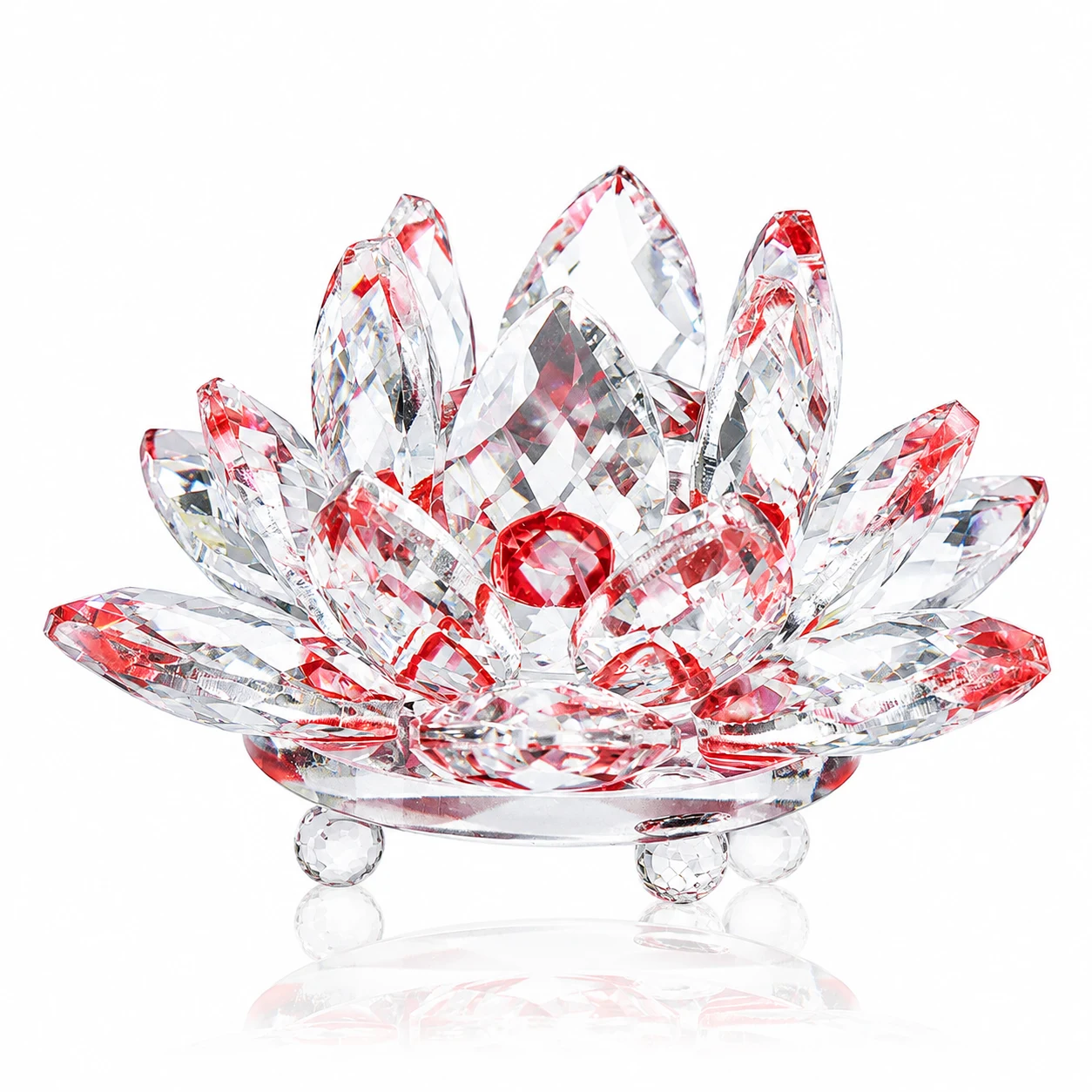 Clear Crystal Lotus Flower Figurine with Golden Accents – Elegant Decorative Centerpiece for Home & Gifts view 4