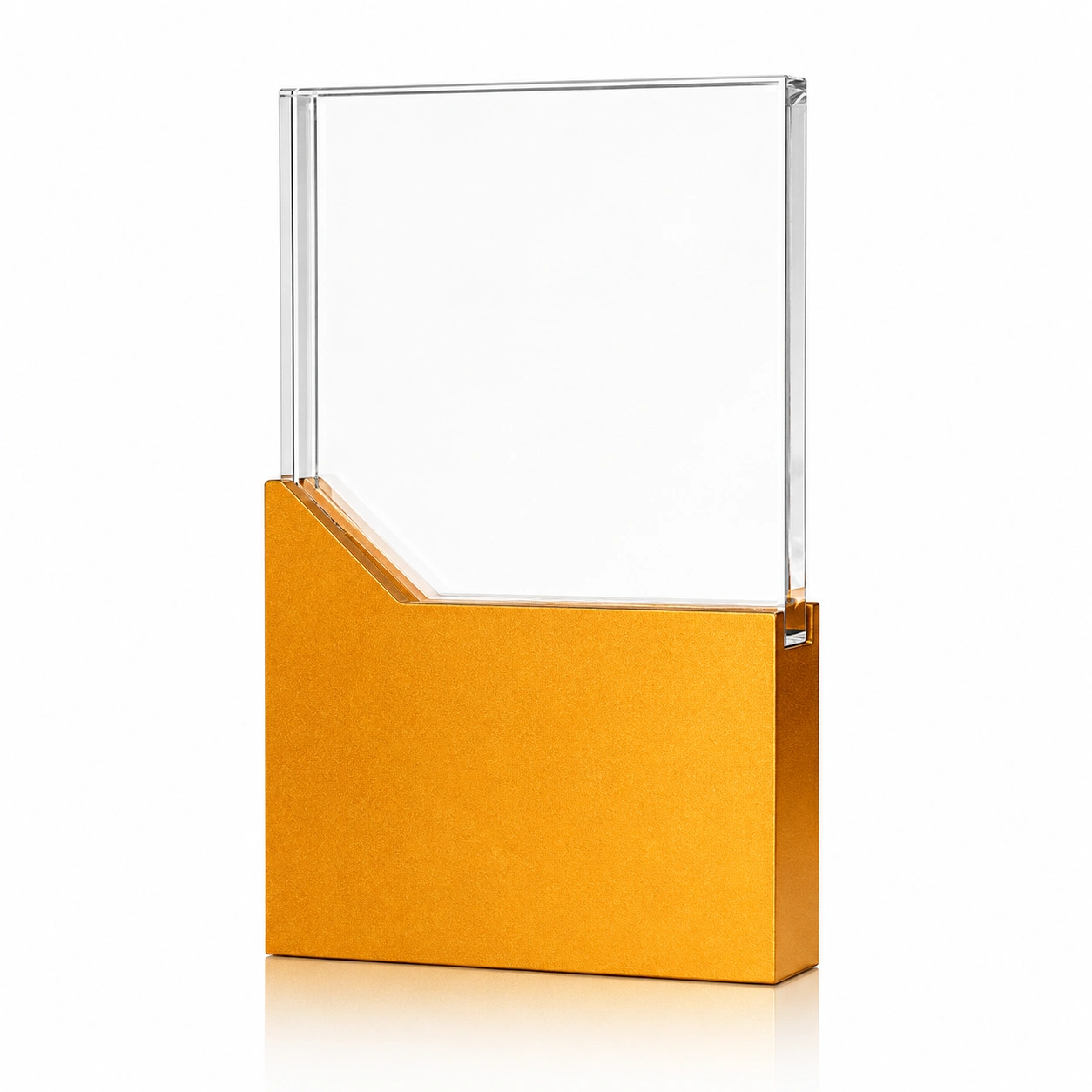 Clear Crystal Plaque Award with Gold Base – Custom Corporate Recognition Trophy