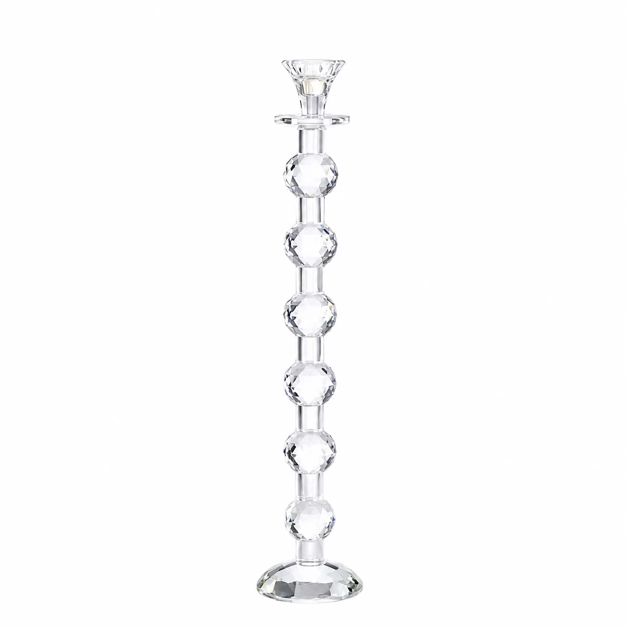 Tall Crystal Candlestick Holder with Faceted Crystal Ball Stem – Luxury Wedding Decor
