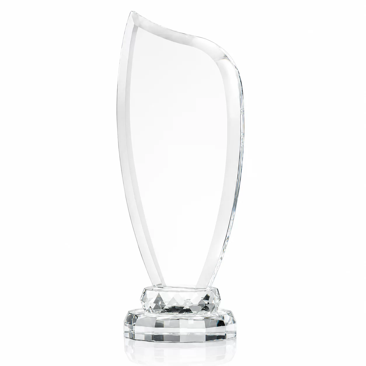 Custom Engraved Crystal Plaque with Sculpted Wave Edge and Faceted Base