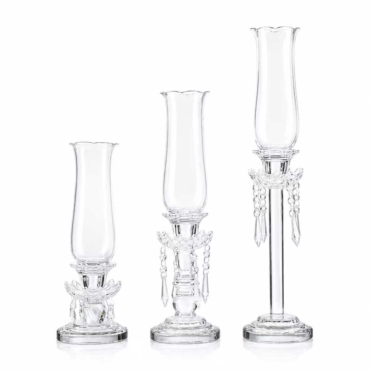 Tall Crystal Hurricane Candle Holder with Hanging Crystal Drops – Luxury Wedding Decor view 4