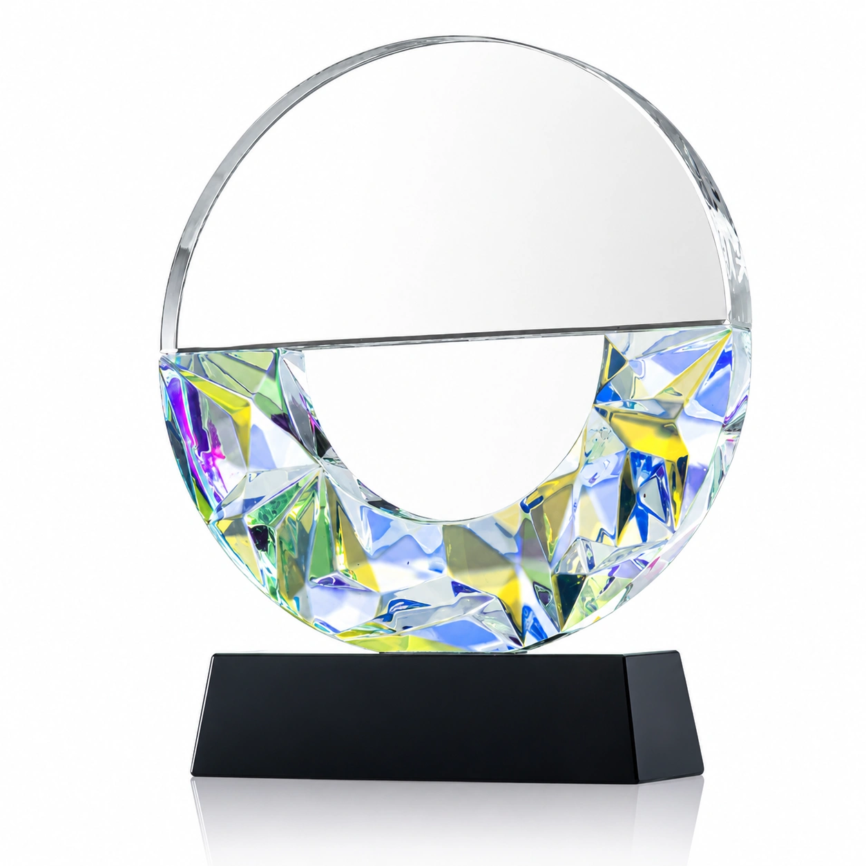 Circular Crystal Award with Blue Gradient & Faceted Design view 2