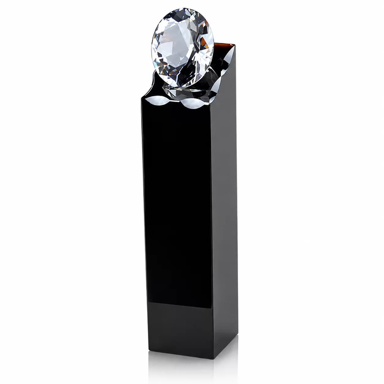 The Prestige Award – Black Column Trophy with Faceted Crystal Diamond