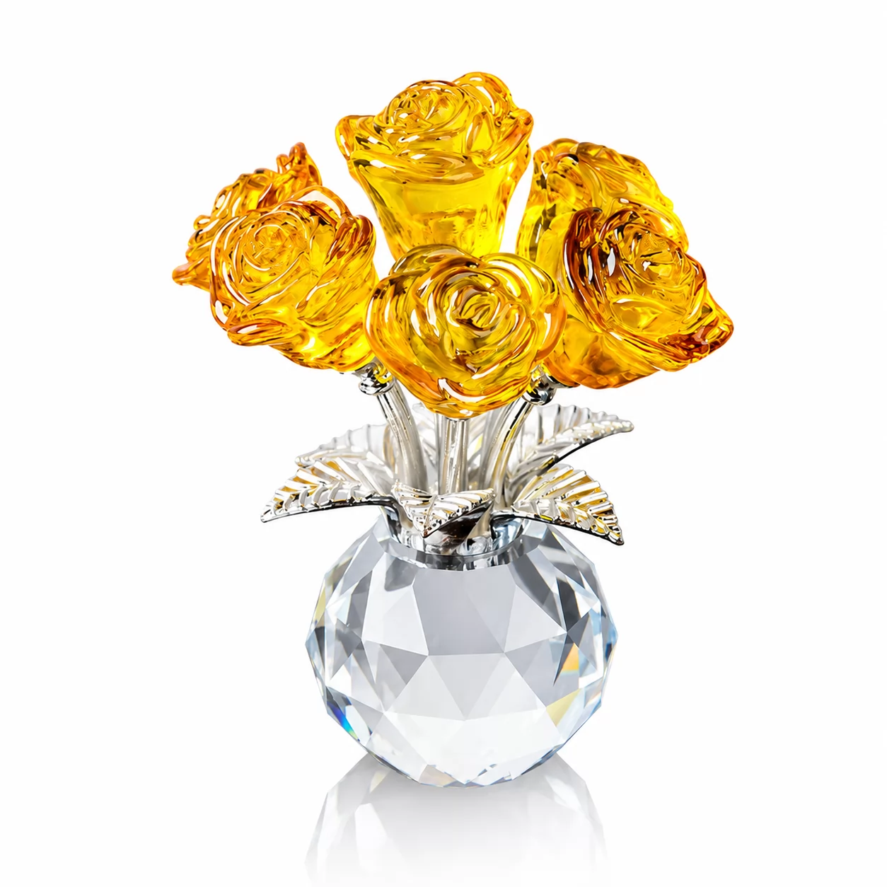 Purple Crystal Rose Bouquet with Faceted Crystal Vase – Luxury Home Decor Centerpiece view 3