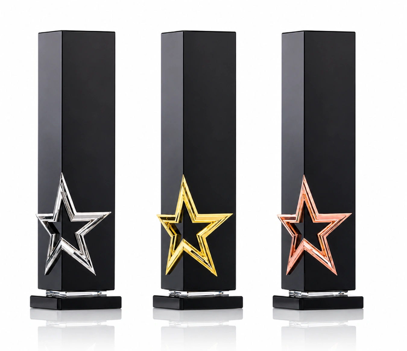 Black Crystal Column Award with Metallic Star – Custom Employee Excellence & Recognition Trophy