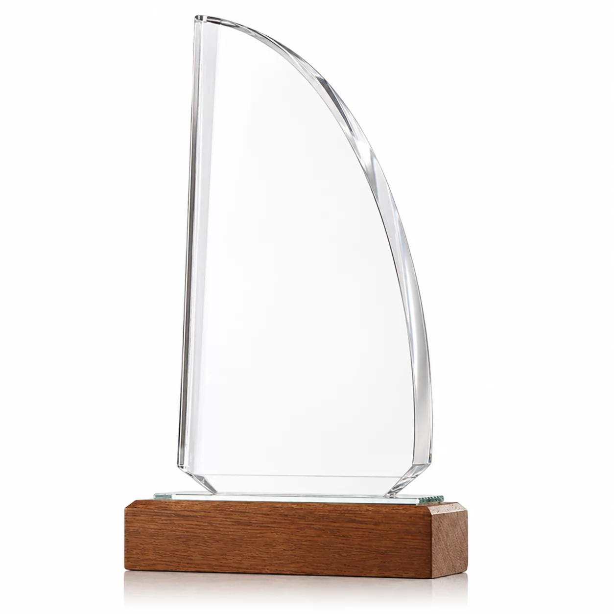 Sail-Shaped Crystal Award with Wooden Base for Corporate Recognition & Achievement