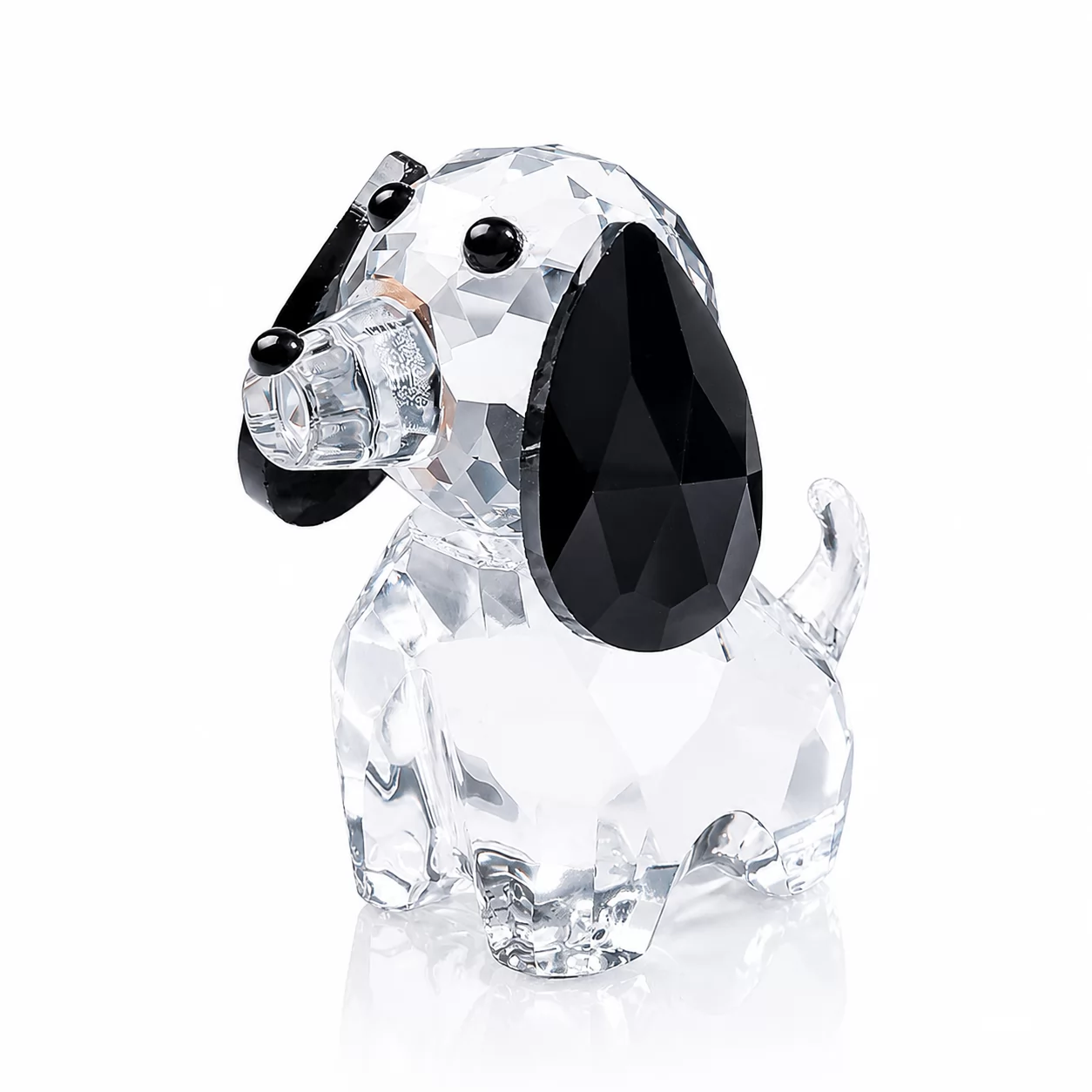 Crystal Dog Figurine – Elegant Pet Sculpture with Black Gem Accents for Home Decor