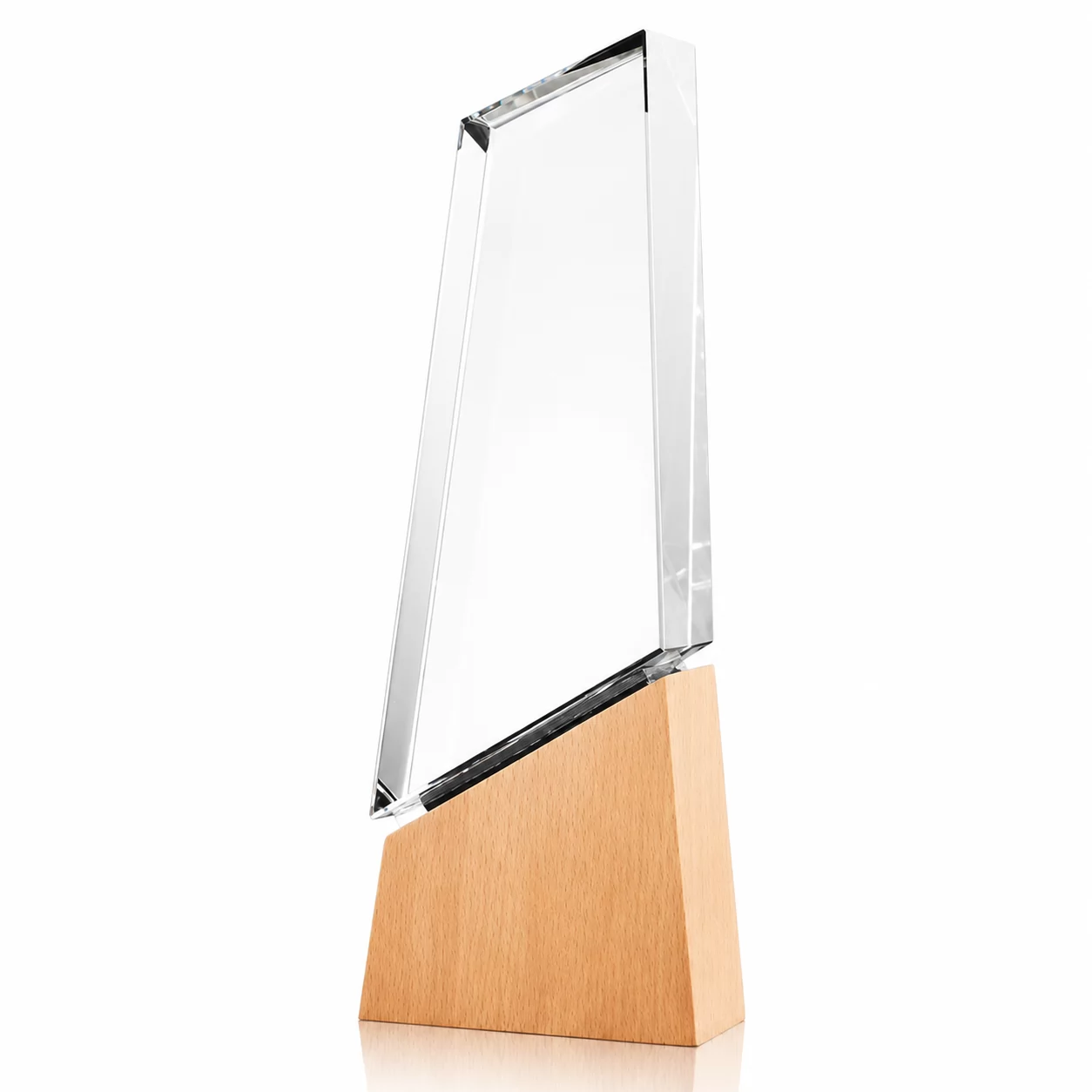 Slanted Crystal Award with Wooden Base for Corporate Recognition & Achievement