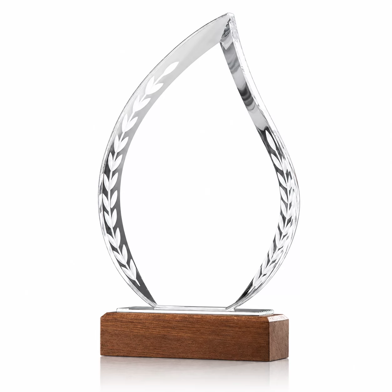 Teardrop Crystal Recognition Award with Natural Wooden Stand for Business Honors