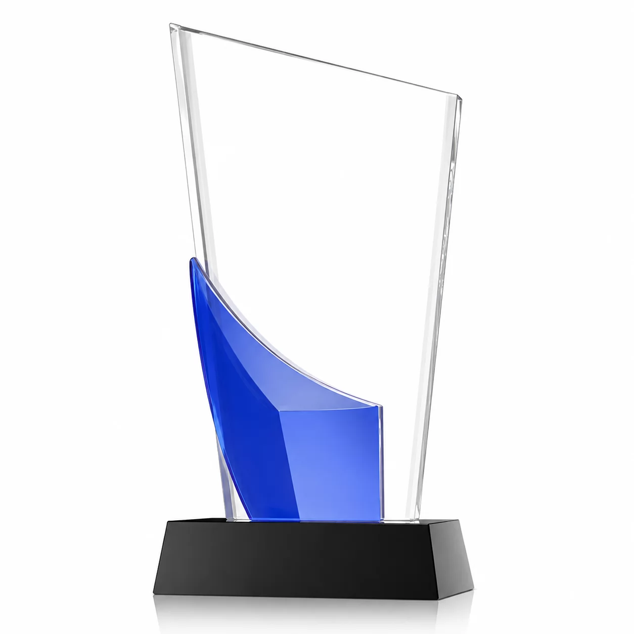 Modern Crystal Trophy with Sculpted Blue Wave for Business Milestone
