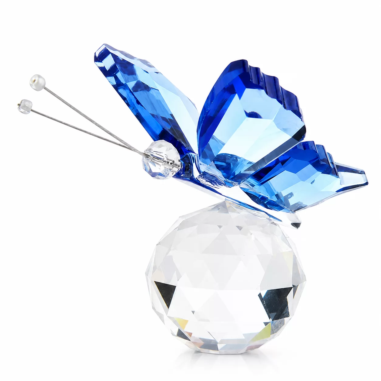 Blue Crystal Butterfly Figurine on Faceted Crystal Ball for Home Decor & Gifts