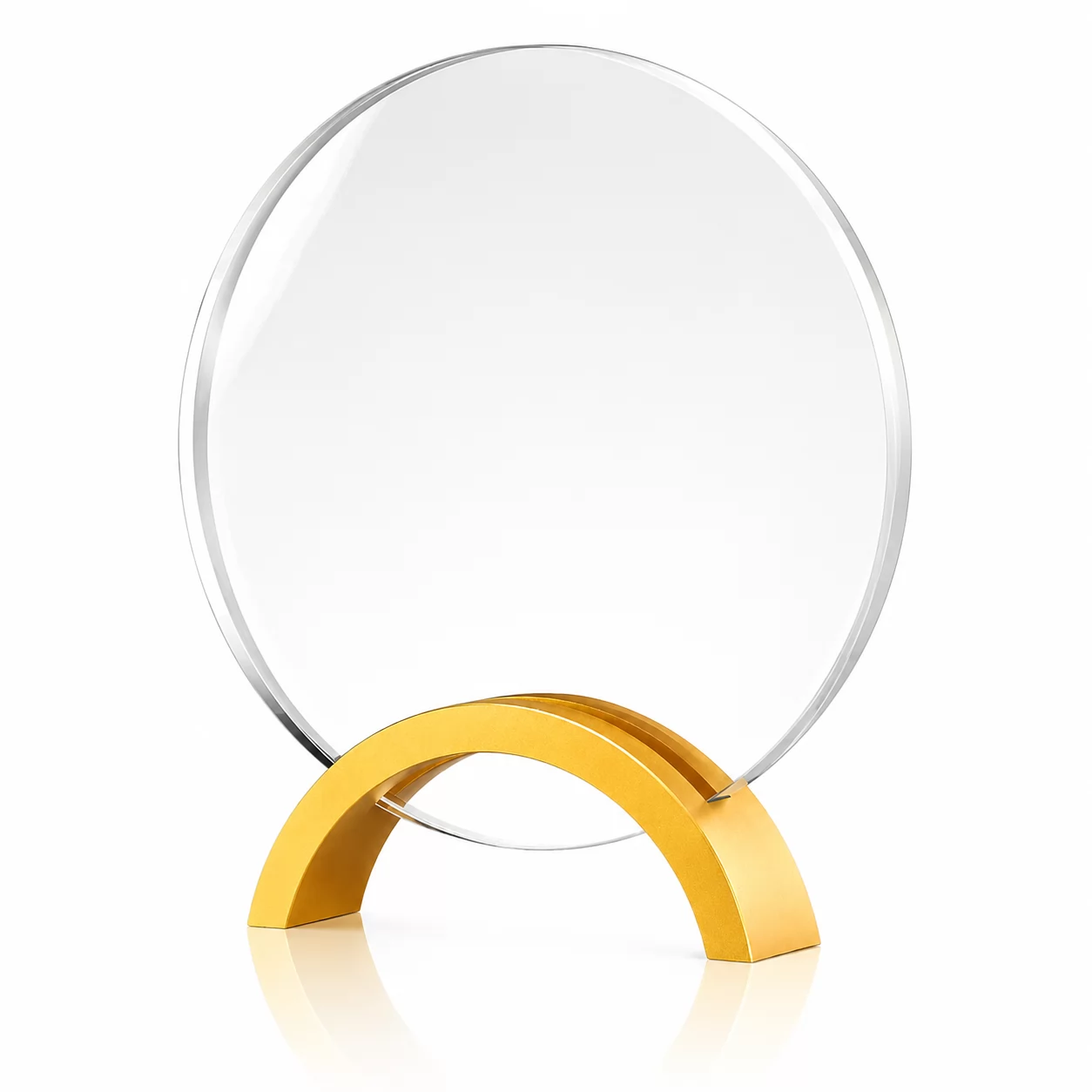 Modern Gold Arc Metal Award with Clear Round Plaque for Corporate Recognition