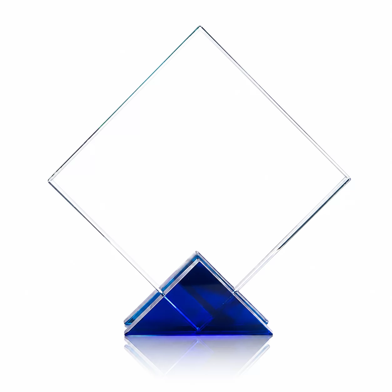 Modern Square Crystal Trophy on Cobalt Blue Base for Business Milestones