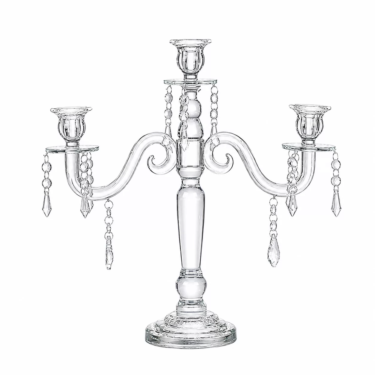 Classic 3 Arms Crystal Candelabra with Hanging Drops – Elegant Wedding & Event Centerpiece