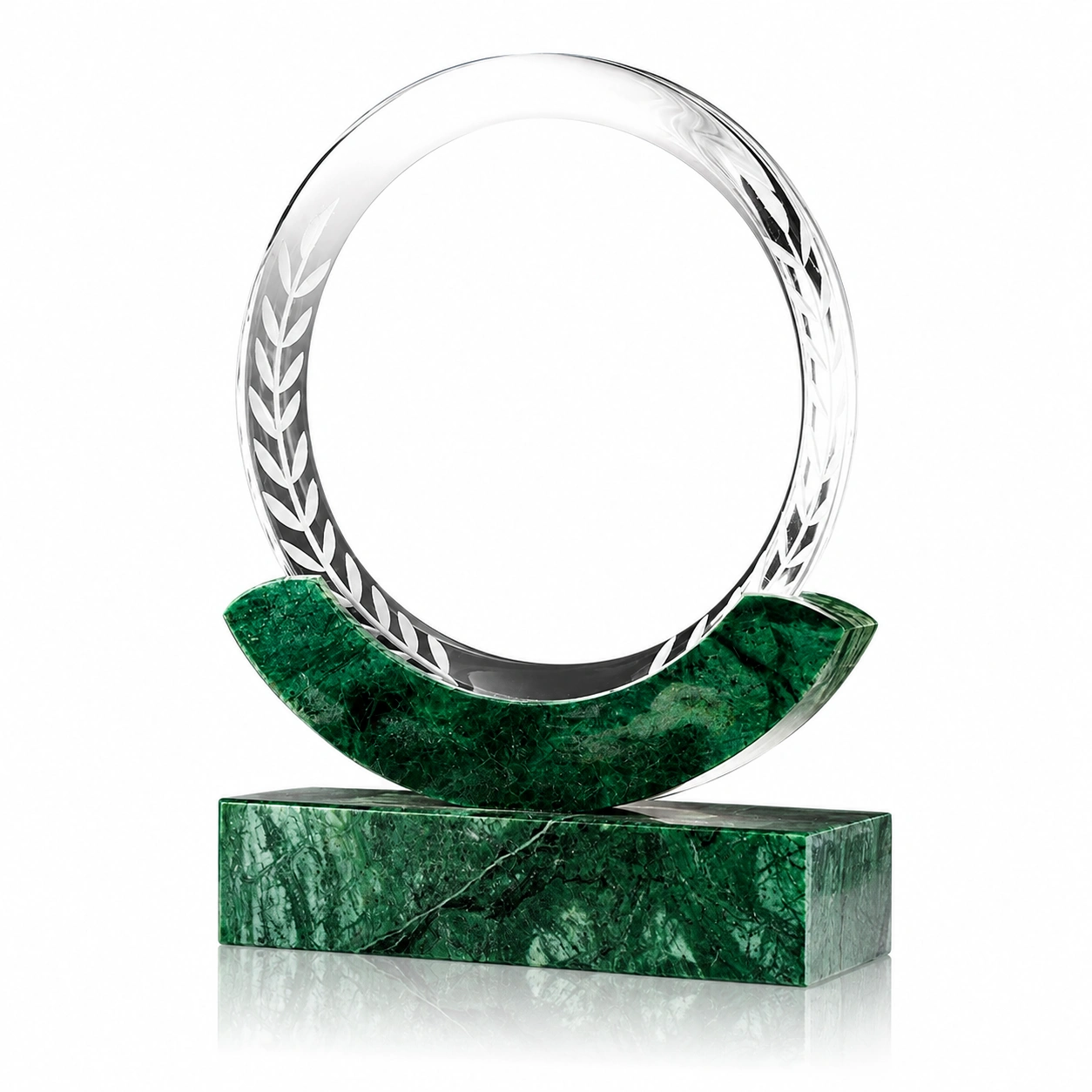 Laurel Crystal Award with Green Marble Base – Custom Excellence Recognition Trophy
