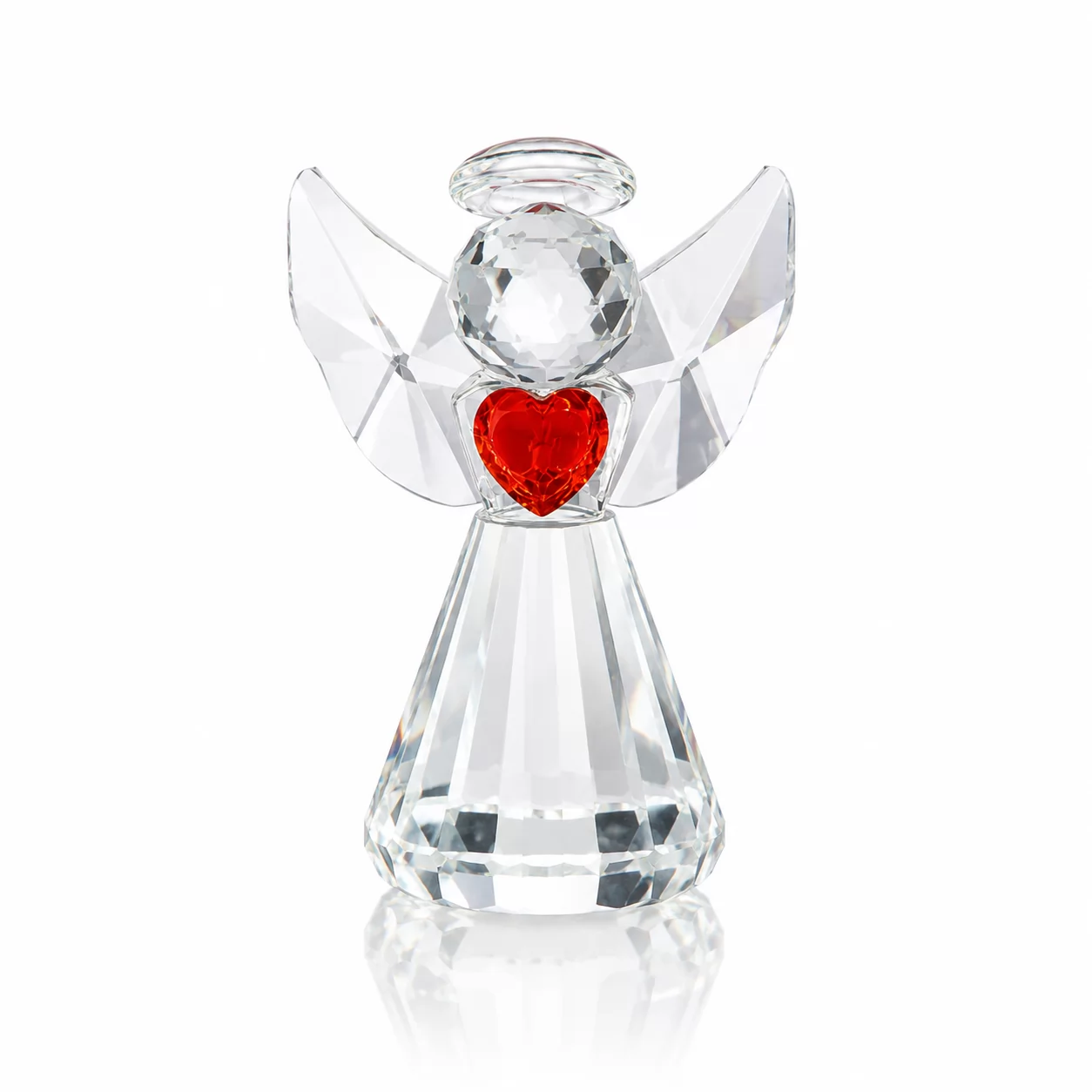 Clear Crystal Angel Figurine with Red Heart – Decorative Guardian Angel for Home Decor & Gifts