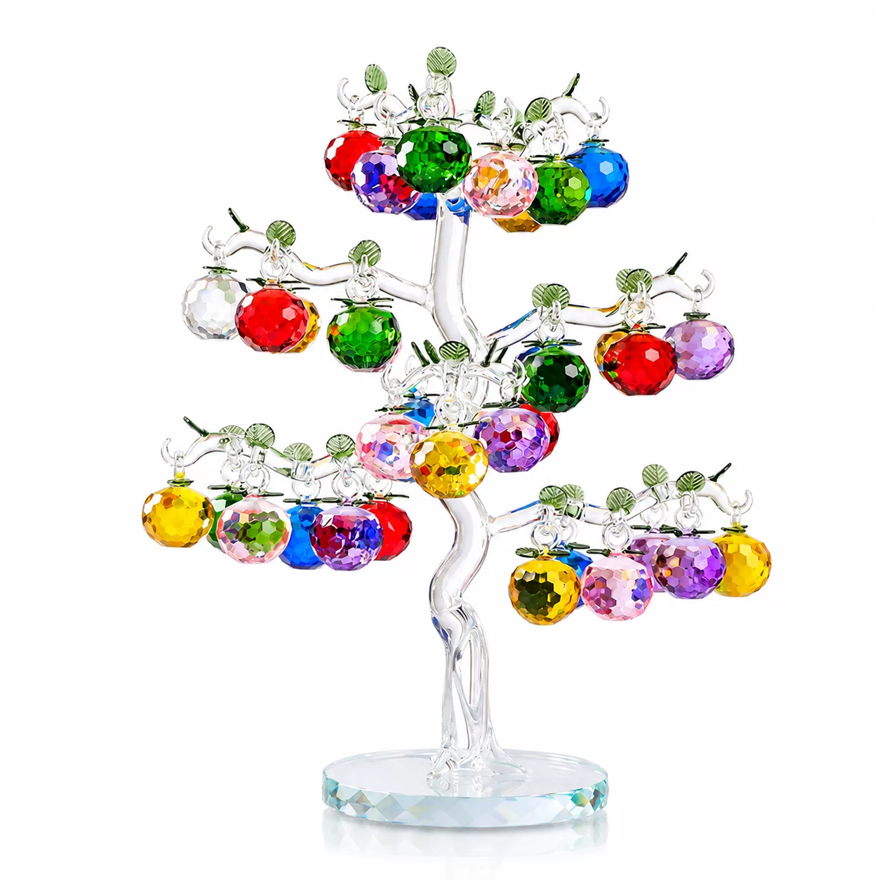 Multicolor Crystal Apple Tree Figurine with 36 Hanging Apples for Home Decor & Gifts