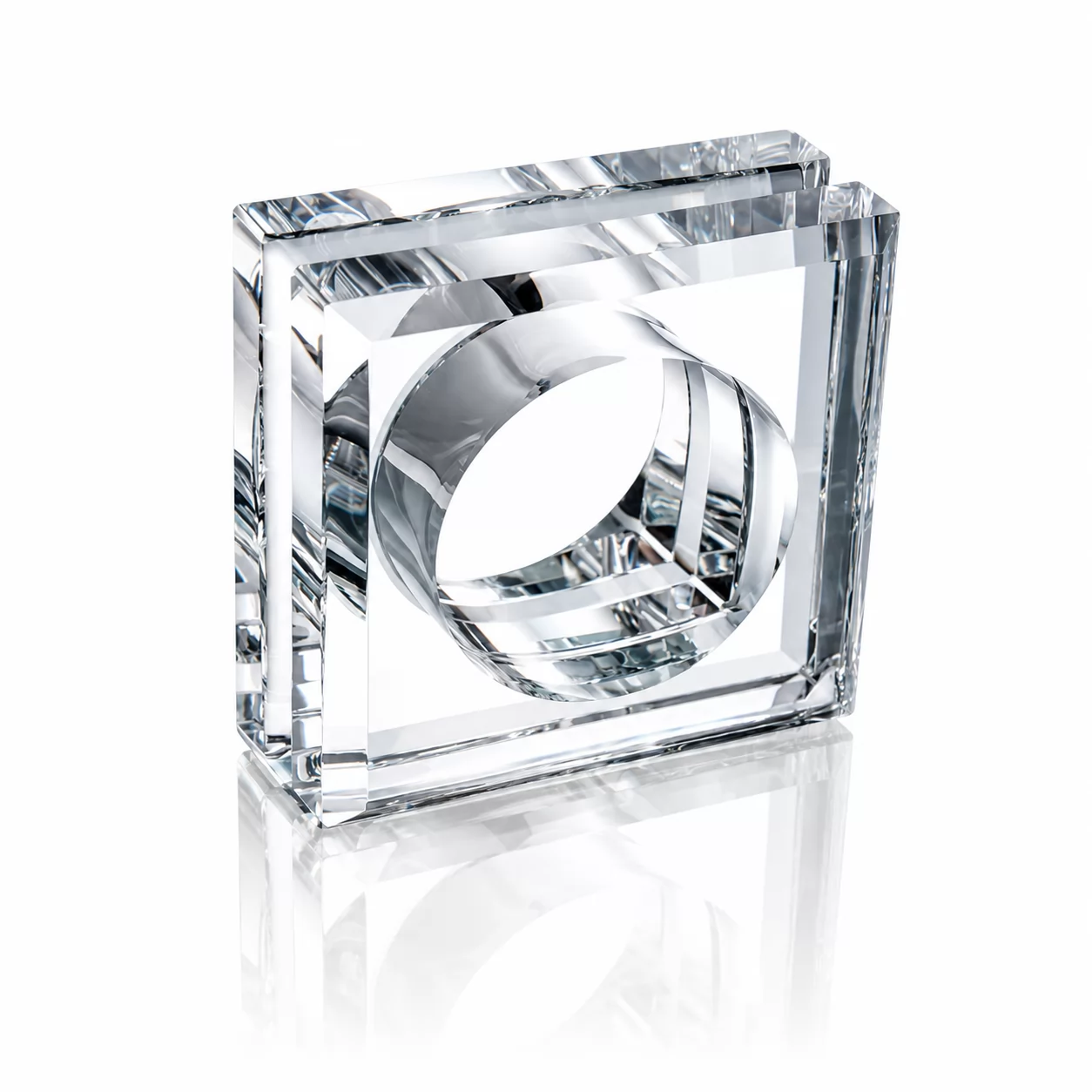 Square Crystal Napkin Holder with Round Insert Design for Wedding Table Settings