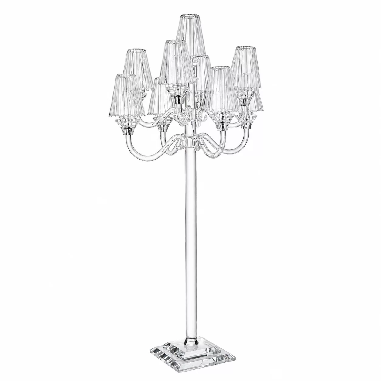 9-Arm Palace Style Crystal Candle Stand with Elegant Glass Covers for Luxury Events
