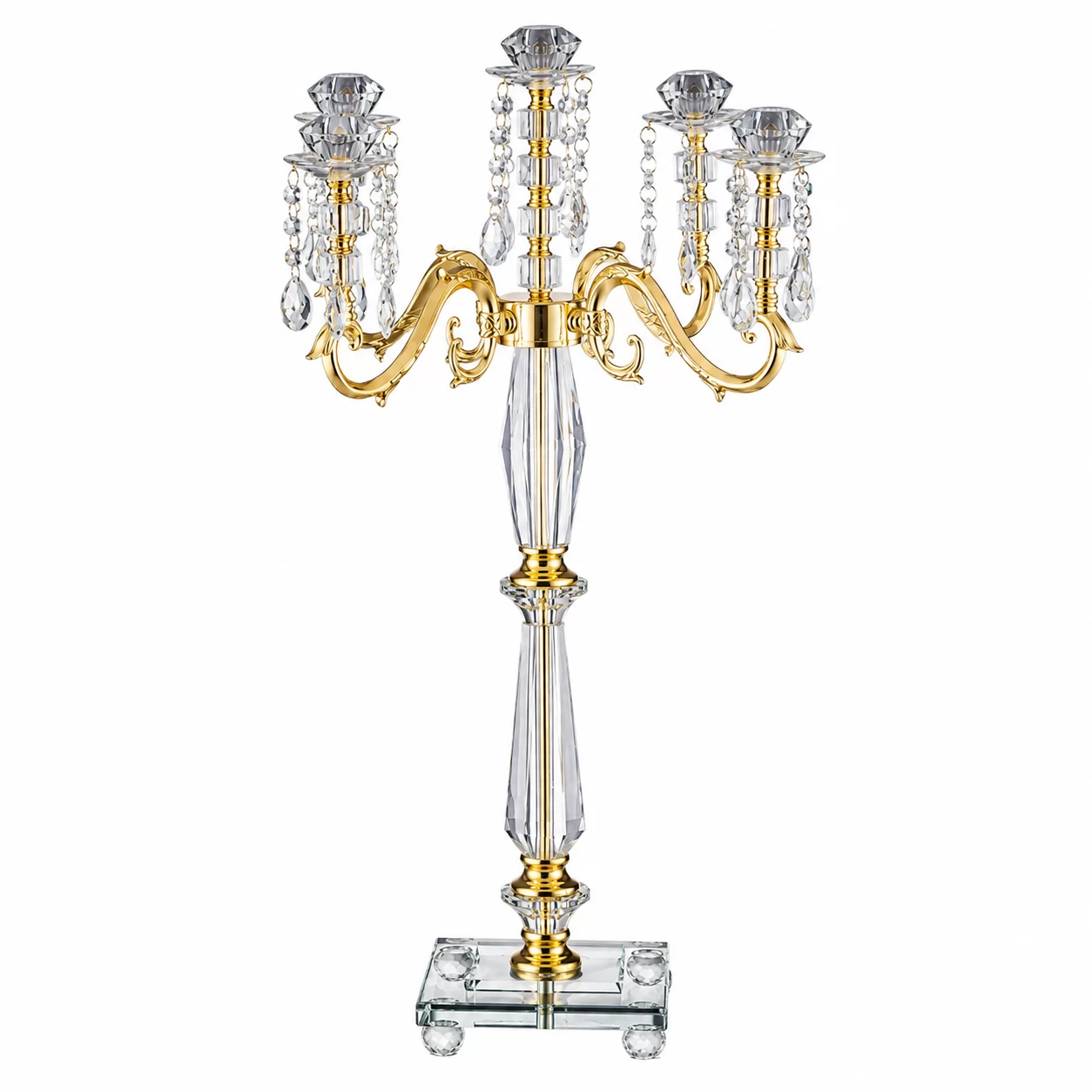 Palace Collection 5 Arms Crystal Candelabra with Ornamental Arms and Crystal Drops