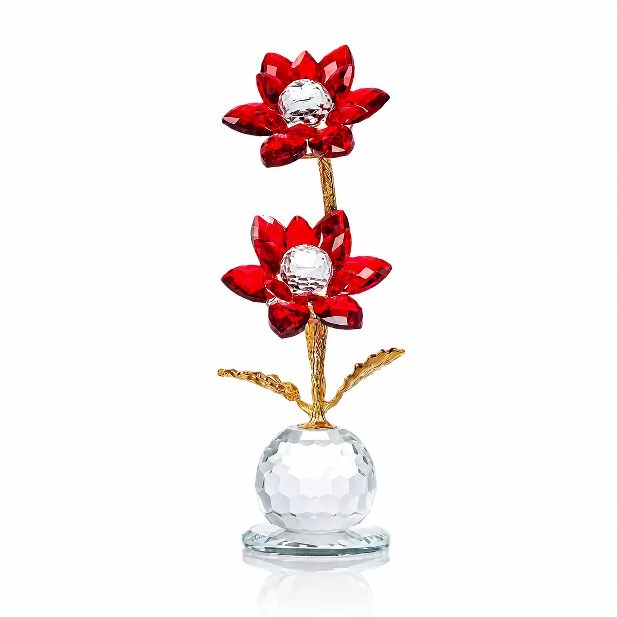 Golden Lotus Crystal Sculpture with Faceted Petals for Home Decor & Gifts view 2
