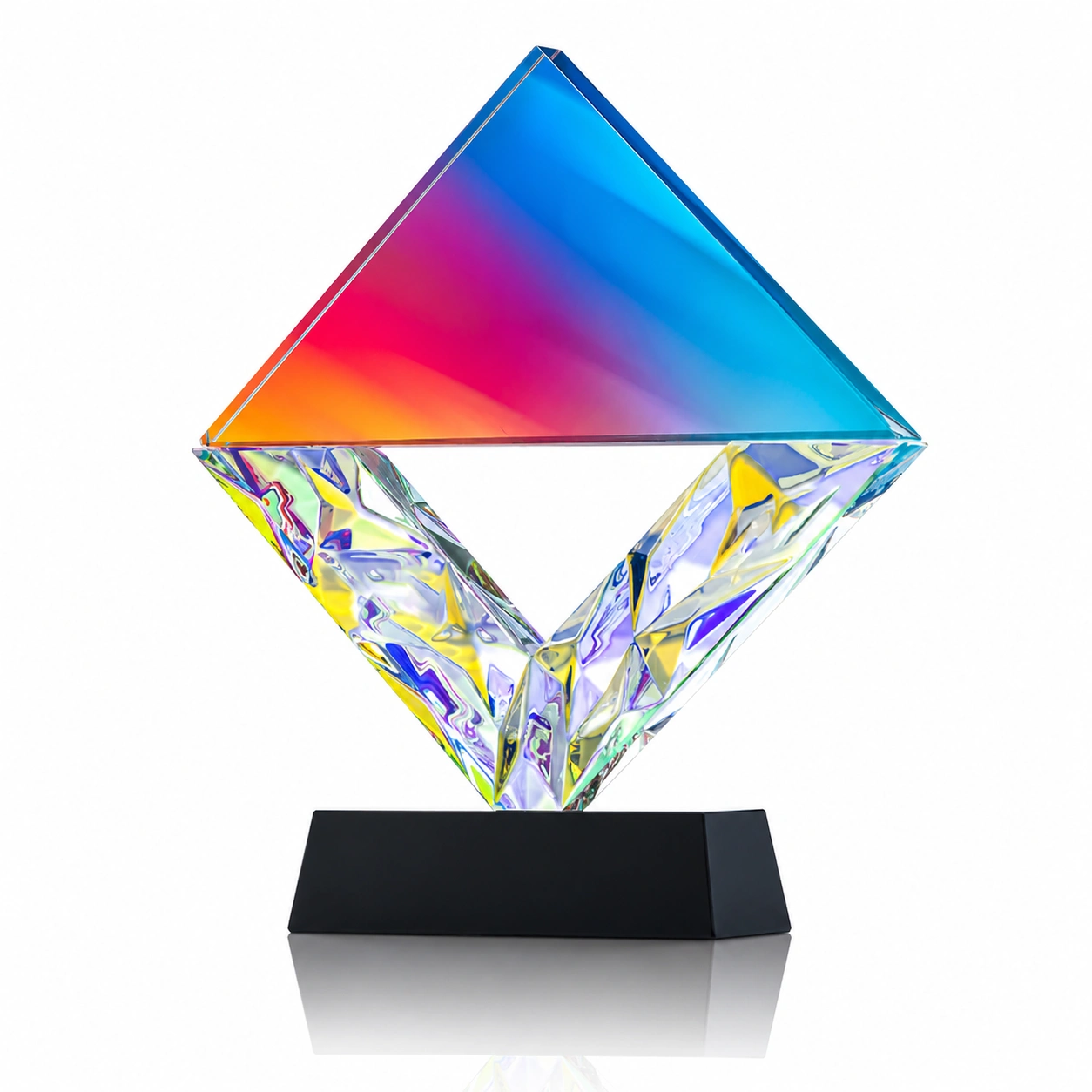 Geometric Diamond Crystal Trophy with Colorful Gradient Design
