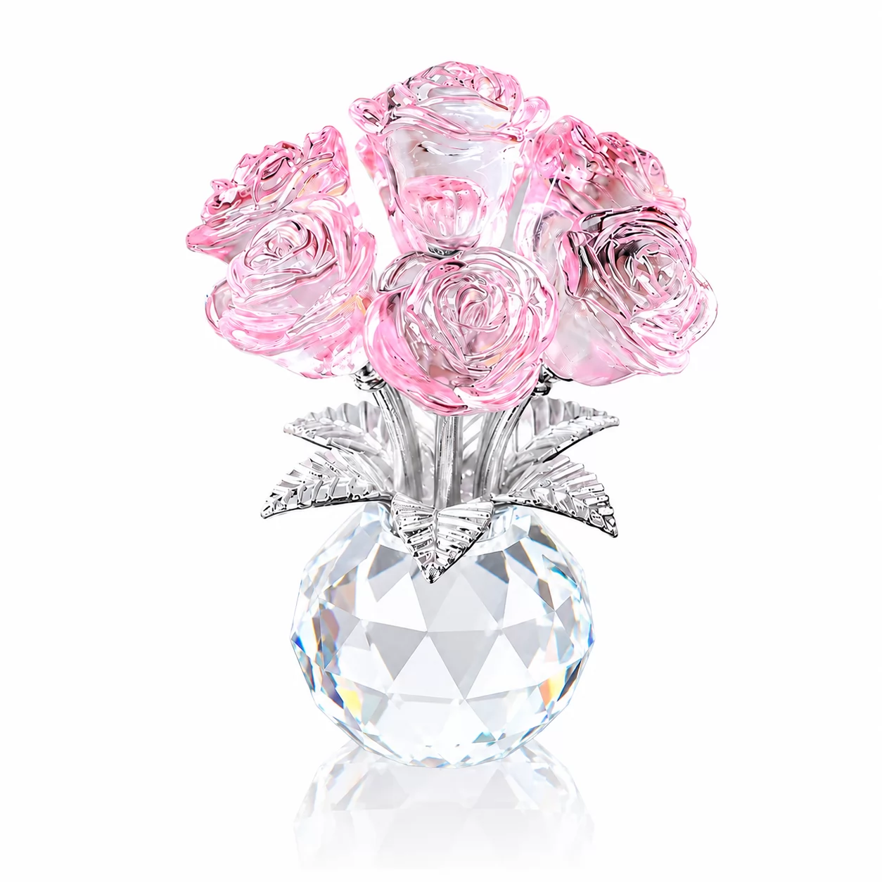 Purple Crystal Rose Bouquet with Faceted Crystal Vase – Luxury Home Decor Centerpiece view 2