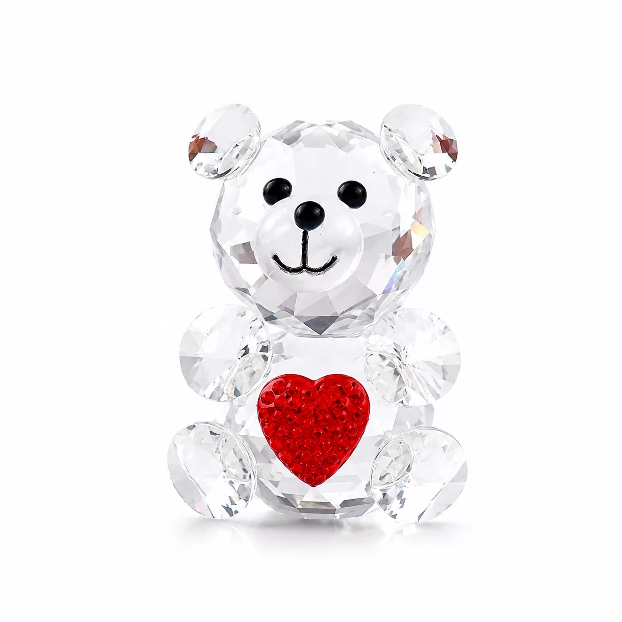 Clear Crystal Teddy Bear Figurine with Red Heart for Home Decor & Romantic Gifts
