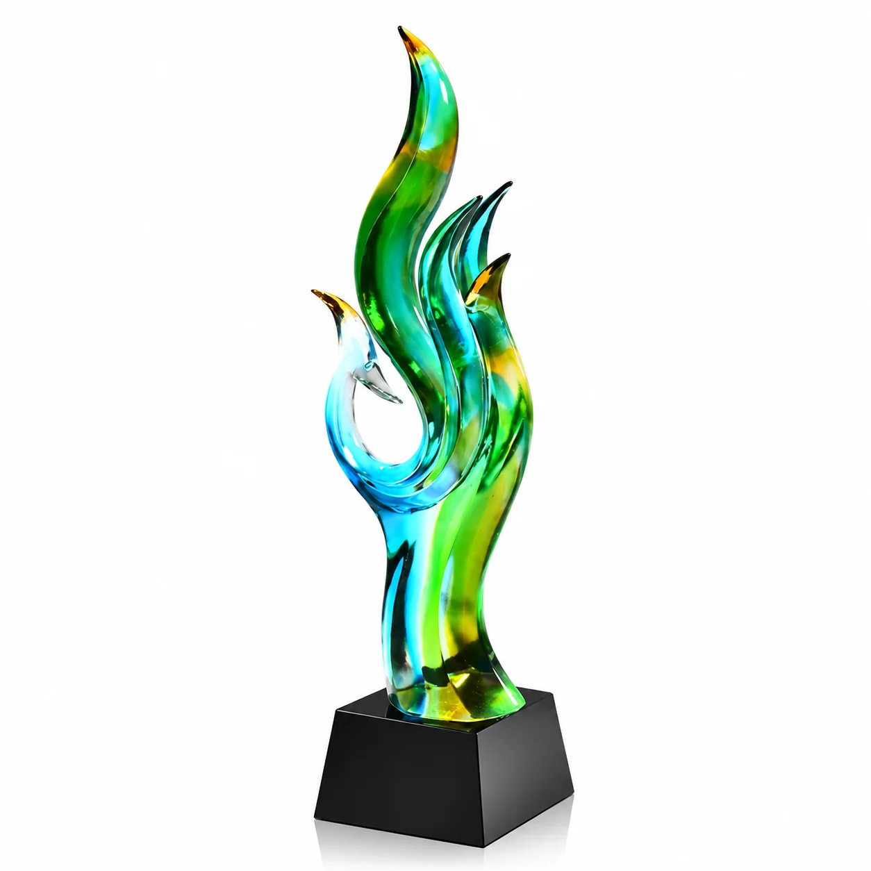 Abstract Liuli Art Glass Award with Flowing Flame Design for Corporate Recognition