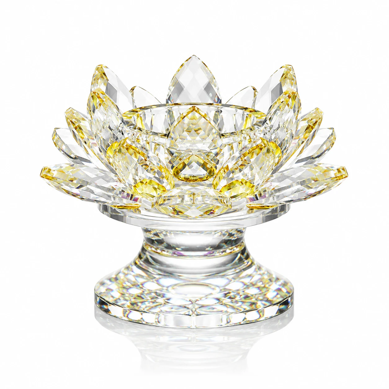 Crystal Lotus Flower Candle Holder with Faceted Base for Wedding Centerpiece & Home Decor view 2